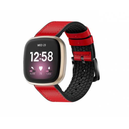 Foto - eses Sport bőr szíj Fitbit Versa 3 és 4-hez, Sense 1 és 2 - Piros