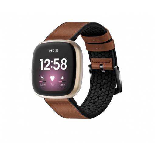 Foto - eses Sport bőr szíj Fitbit Versa 3 és 4, Sense 1 és 2 - Barna