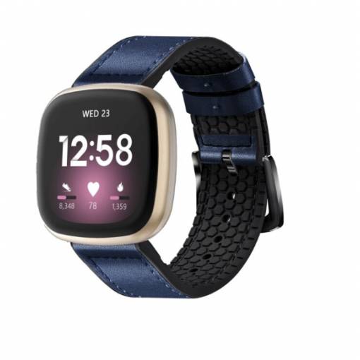 Foto - eses Sport bőr szíj Fitbit Versa 3 és 4-hez, Sense 1 és 2 - Kék