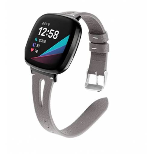 Foto - eses Bőr keskeny szíj Fitbit Versa 3 és 4-hez, Sense 1 és 2 - Szürke